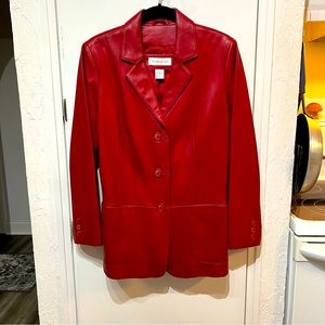 EUC GORGEOUS PRESTON & YORK RED LAMBSKIN LEATHER BLAZER SZ. S SMALL